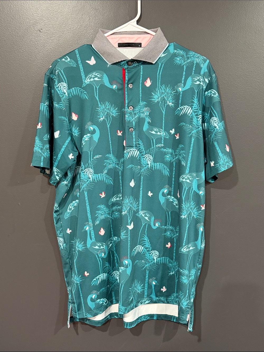 Greyson Teal Flamingo & Palm Print Polo